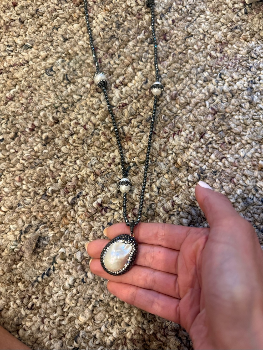 Pearl Pendant Bead-Accented Long Necklace - White